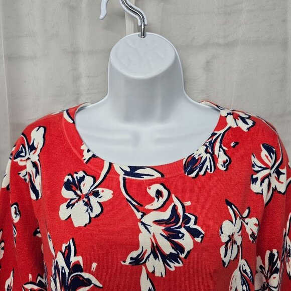 Lands' End Red Blue Tropical Floral Sweater Beach Cotton Summer M - Picture 2 of 11